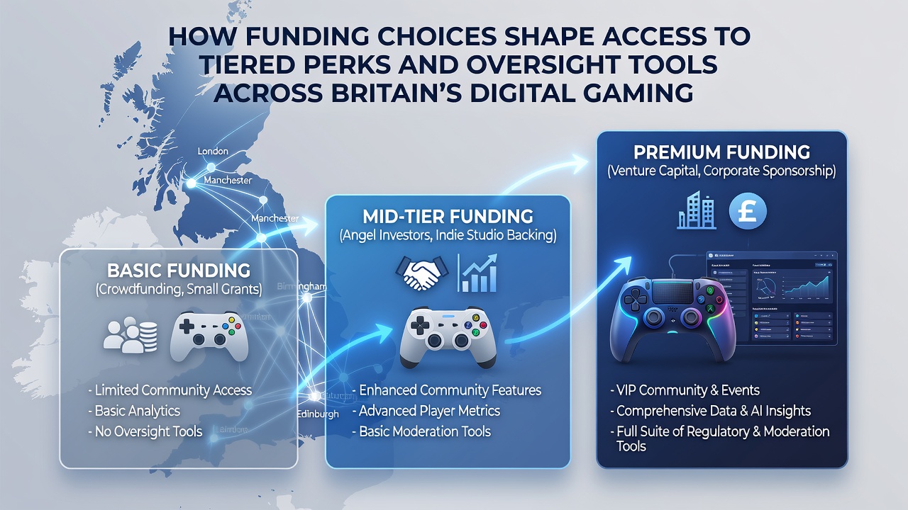 Illustration of tiered rewards and oversight tools activated by player funding levels